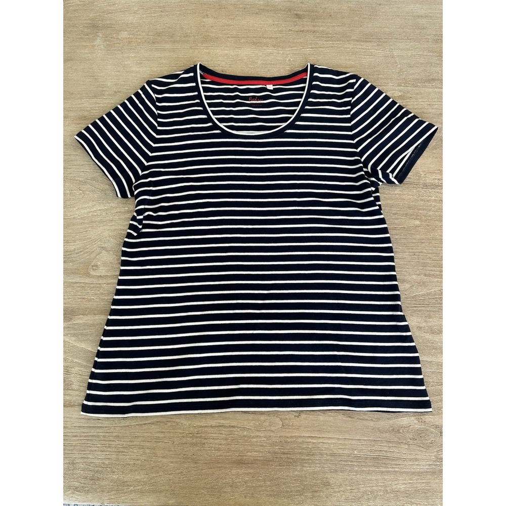 Boden Short Sleeve Breton Navy Striped Shirt Size XL Nautical Coastal Classic